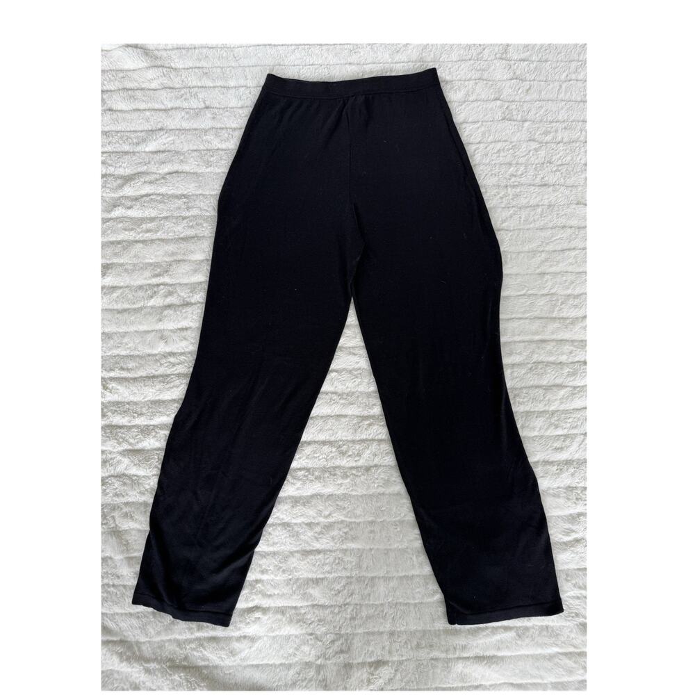 August Silk Women's Black Knit Straight-Leg Dress Pants 100% Silk Pull On